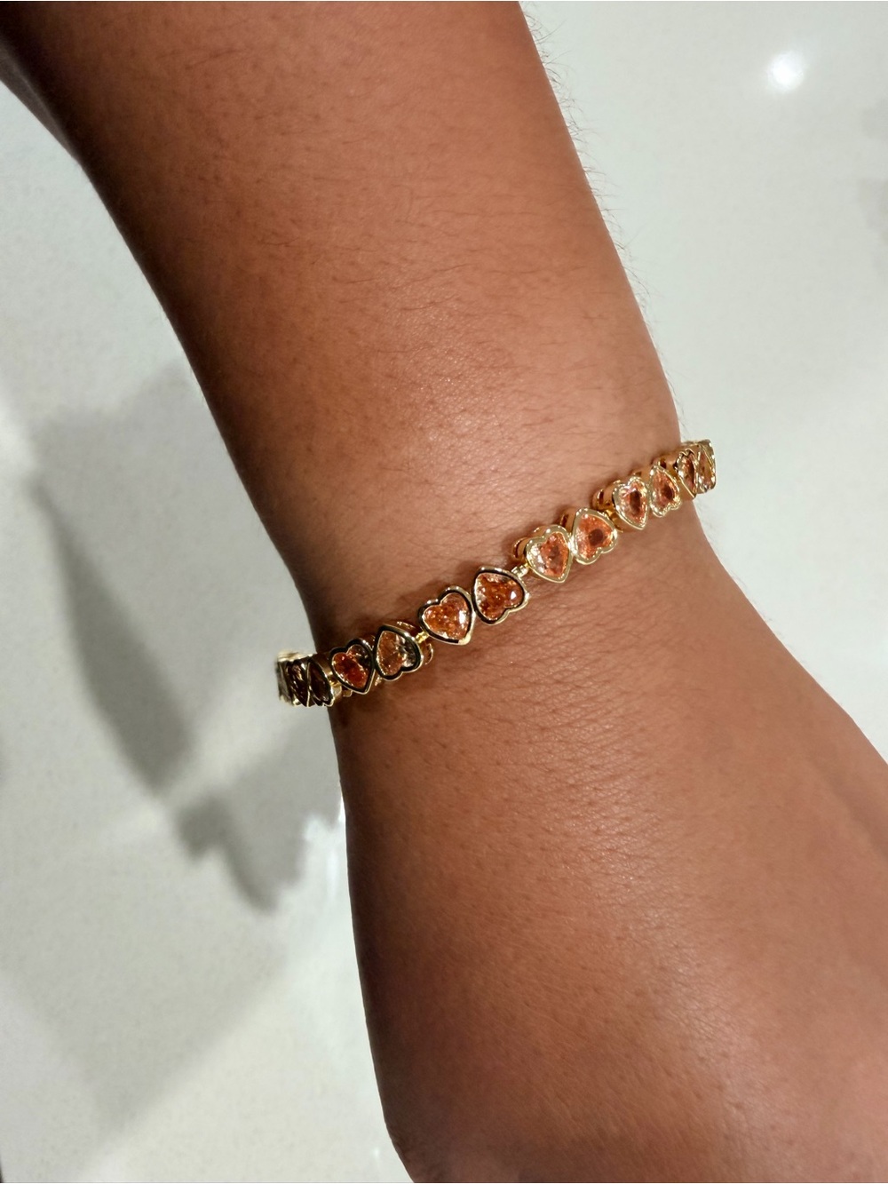 Gold Heart Link Bracelet with Champagne  Gemstones